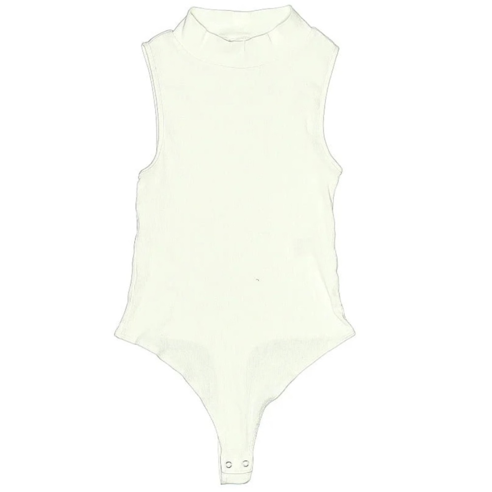Banana Republic White Ribbed High Neck Tank Top Bodysuit